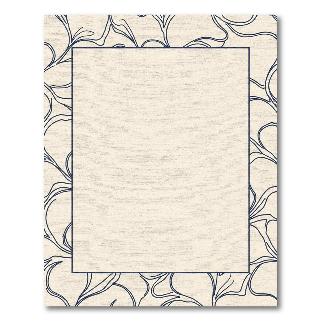 Cream Navy Outline Botanical Square Rug