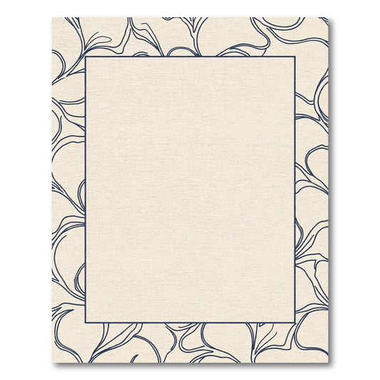 Cream Navy Outline Botanical Square Rug
