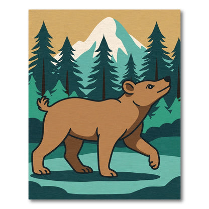 Brown Bear Forest Mountain Landscape Rug