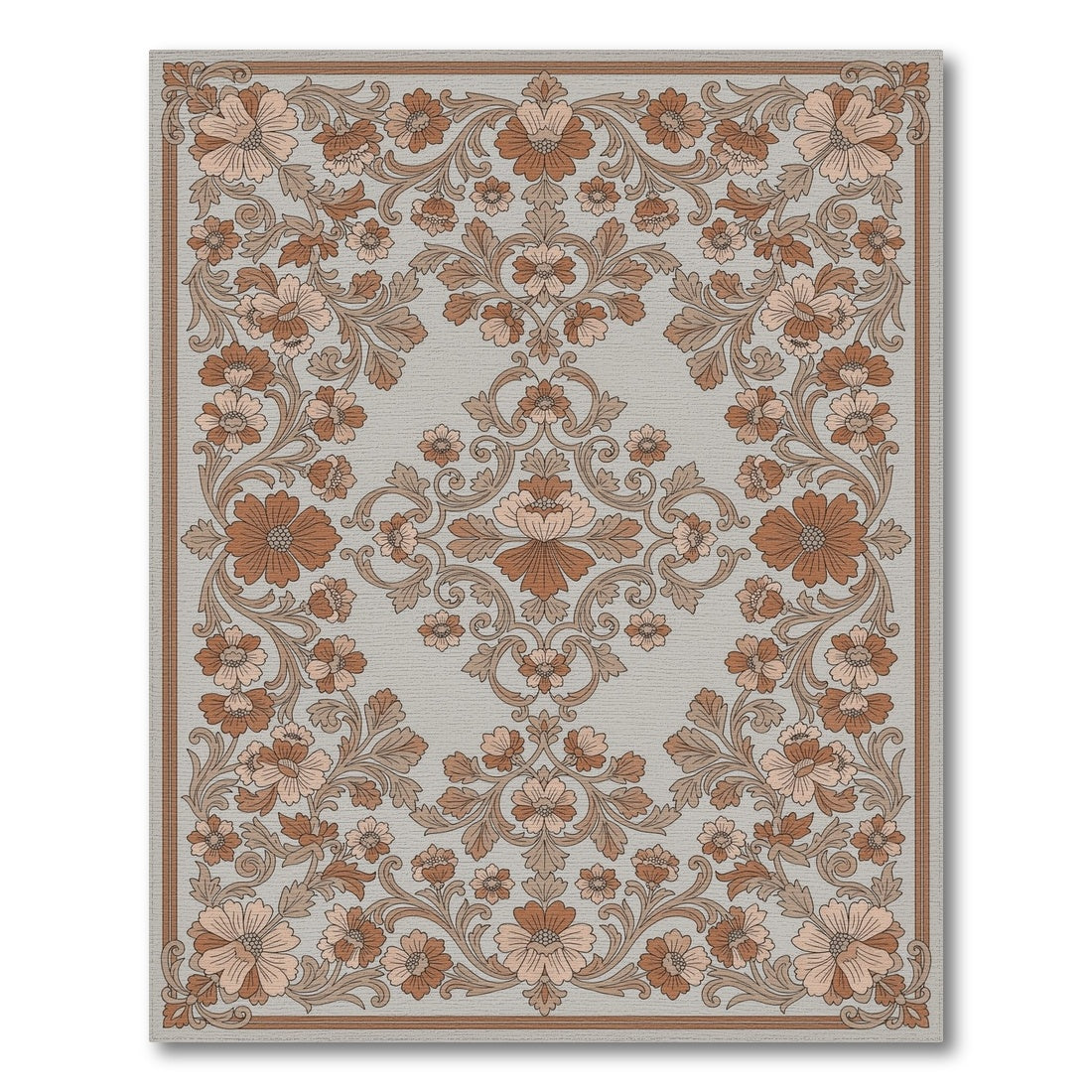 Brown Floral Vintage Washable Area Rug