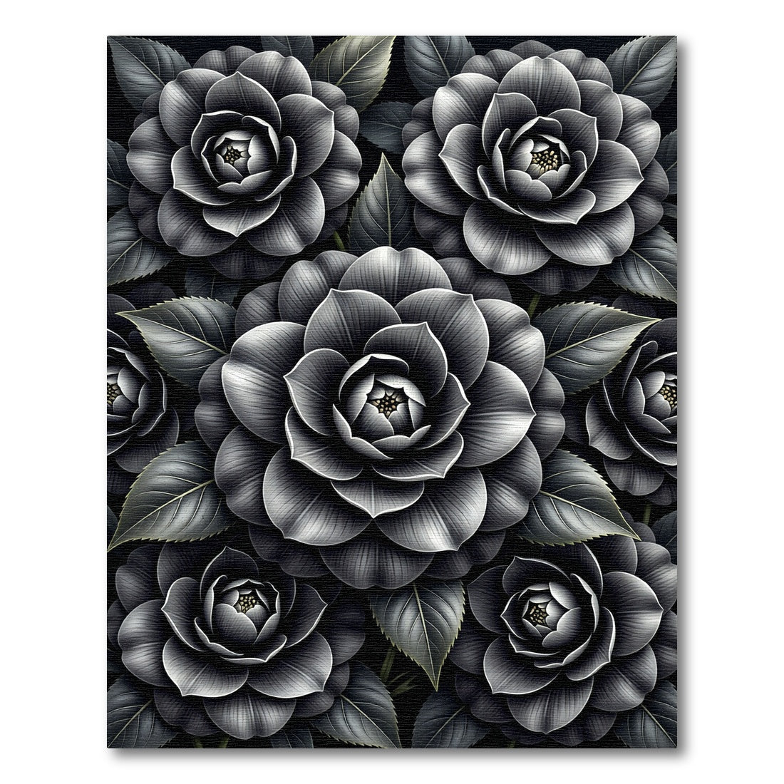 Monochromatic Gray Floral Petal Arrangement Rug