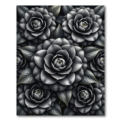 Monochromatic Gray Floral Petal Arrangement Rug