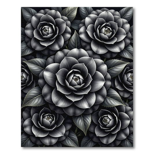 Monochromatic Gray Floral Petal Arrangement Rug