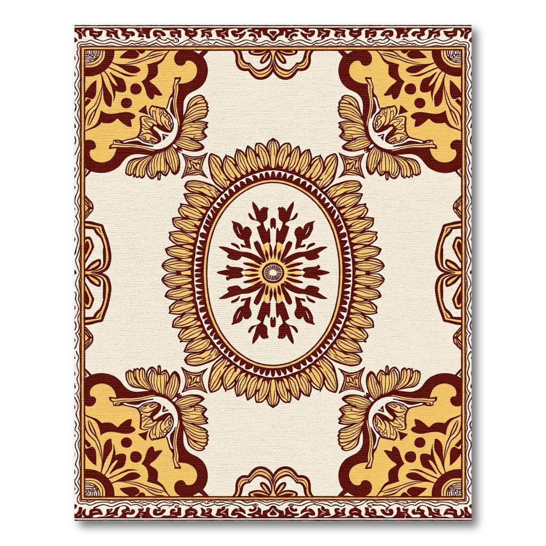 Crimson Geometric Floral Oval Medallion Rug