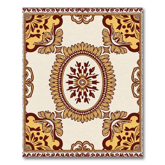 Crimson Geometric Floral Oval Medallion Rug