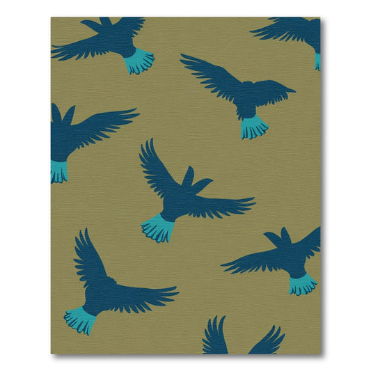 Deep Blue Flying Birds Khaki Background Rug