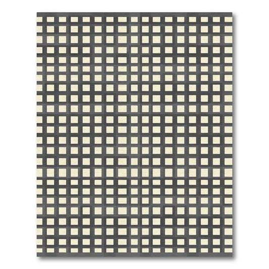 Gray Beige Textured Basketweave Squares Rug