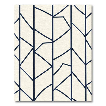 Cream Navy Abstract Geometric Lines Rug