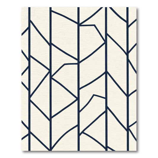 Cream Navy Abstract Geometric Lines Rug