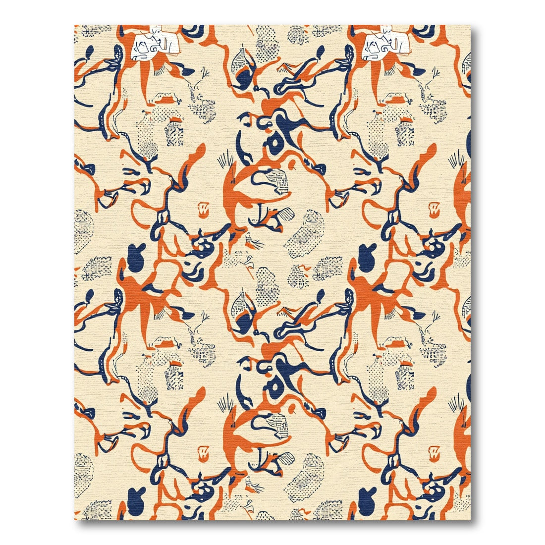 Bold Orange Navy Abstract Human Forms Rug