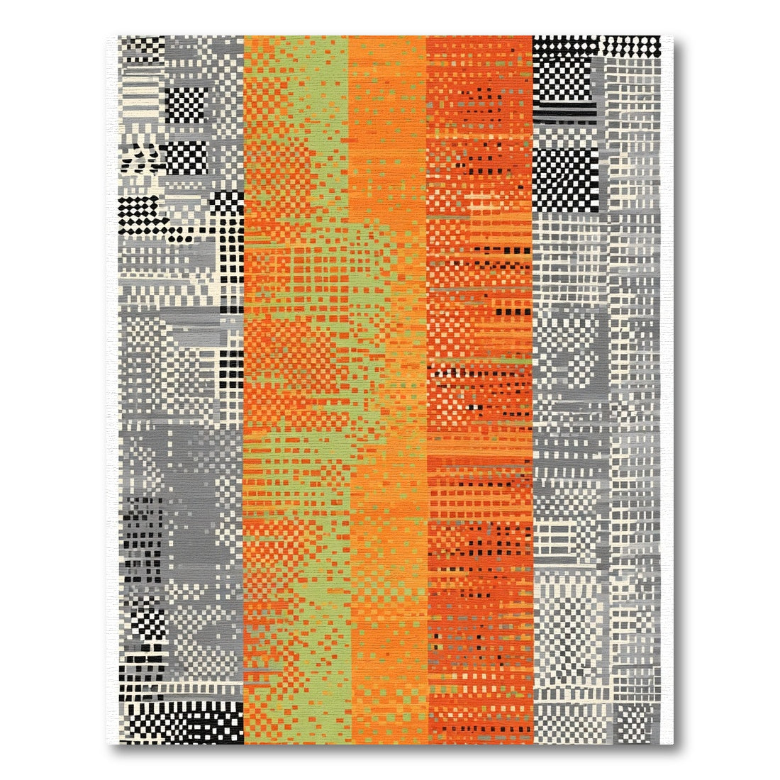 Abstract Pixelated Stripe Orange Gray Rug