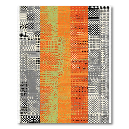 Abstract Pixelated Stripe Orange Gray Rug