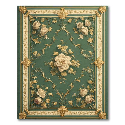 Green Rose Gold Ornate Floral Vintage Rug