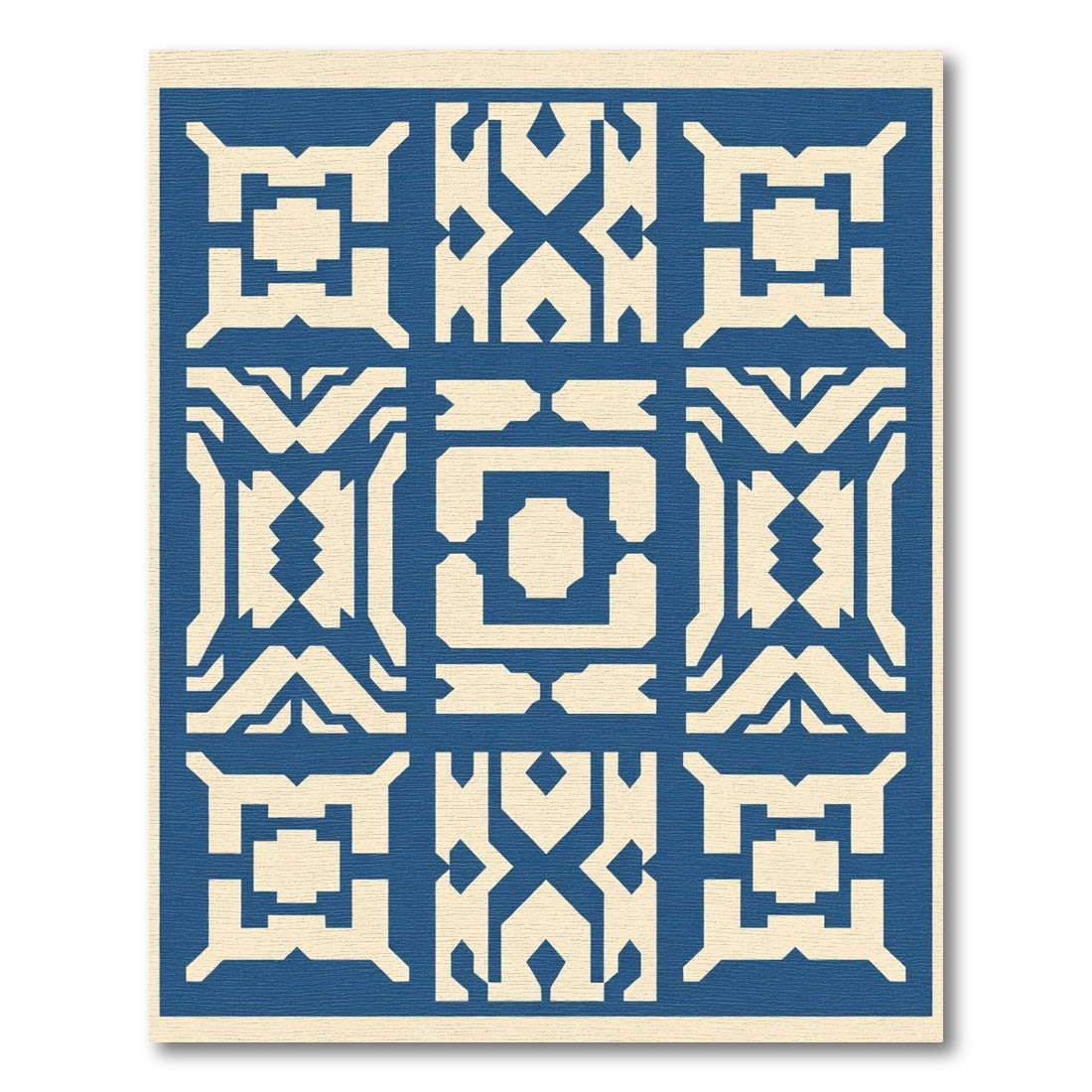Geometric Blue Ivory Symmetry Arrangement Rug