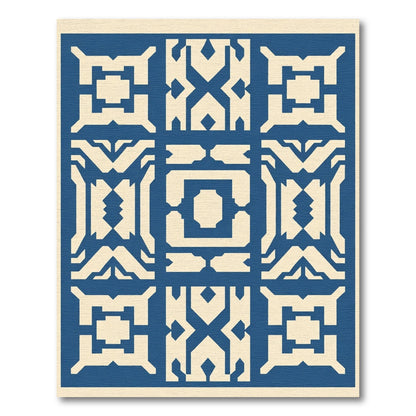 Geometric Blue Ivory Symmetry Arrangement Rug