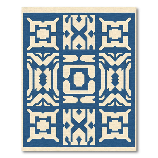 Geometric Blue Ivory Symmetry Arrangement Rug