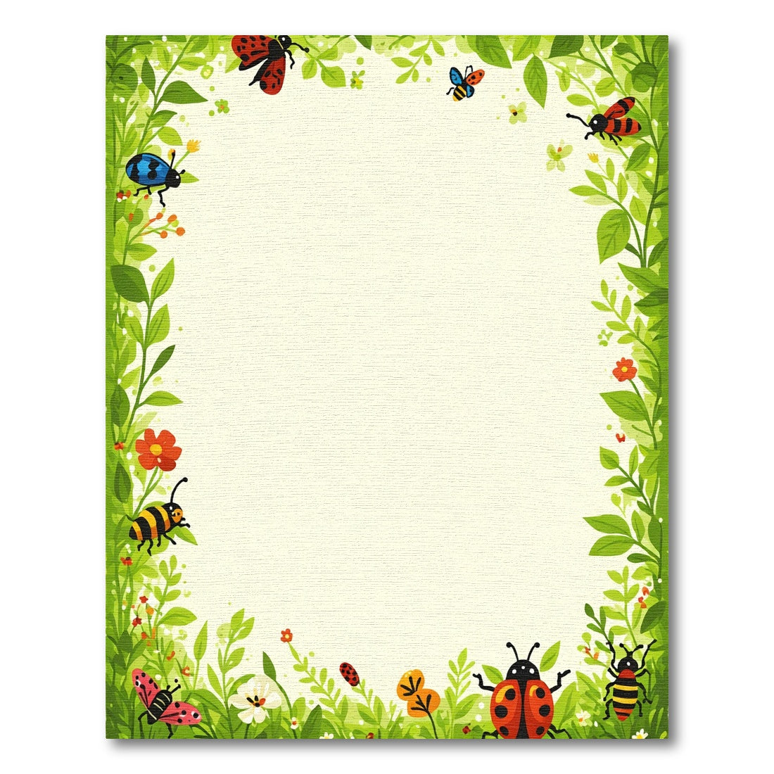 Whimsical Green Garden Bugs and Blooms Rug