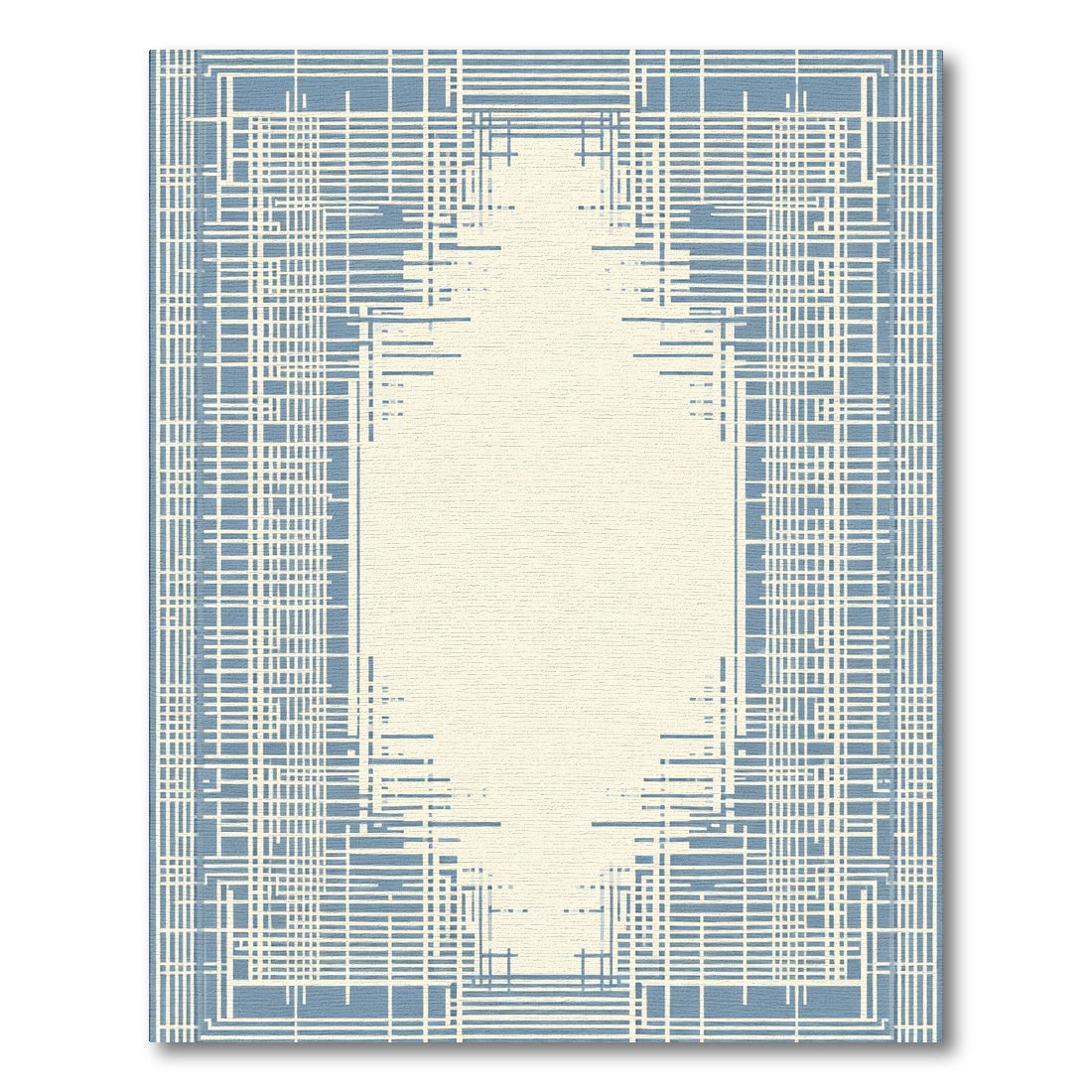 Ecru Blue Geometric Abstract Lines Rug
