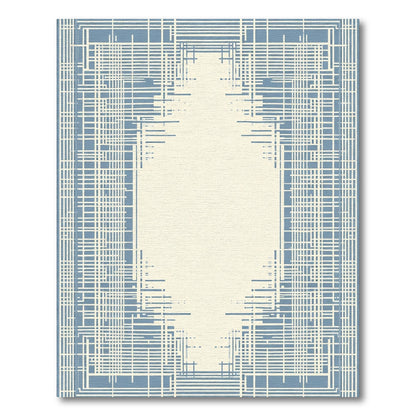 Ecru Blue Geometric Abstract Lines Rug