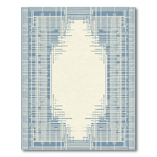 Ecru Blue Geometric Abstract Lines Rug