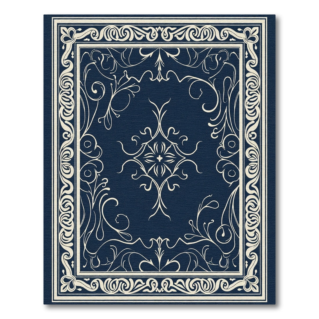 Cream Floral Inlay Navy Tapestry Rug