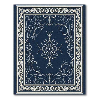 Cream Floral Inlay Navy Tapestry Rug