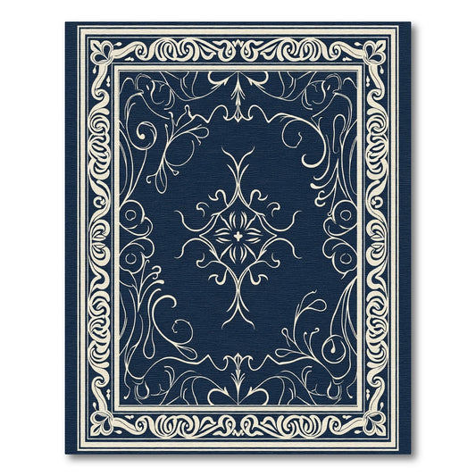Cream Floral Inlay Navy Tapestry Rug