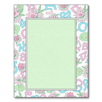 Pastel Floral Alphabet And Numbers Border Rug