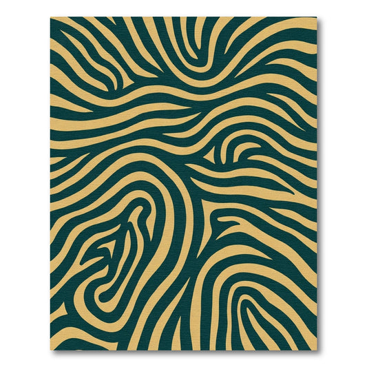 Gold Cyan Abstract Wavy Stripes Rug