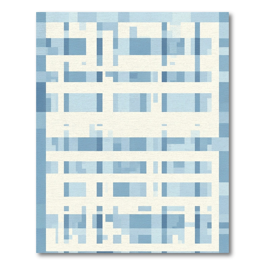 Modern Blue White Geometric Grid Rug