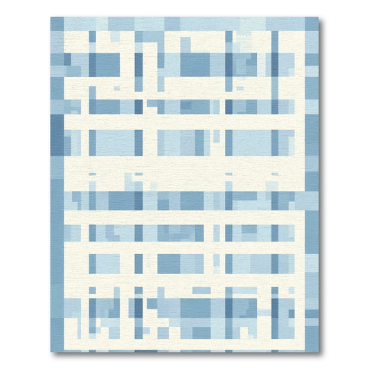 Modern Blue White Geometric Grid Rug