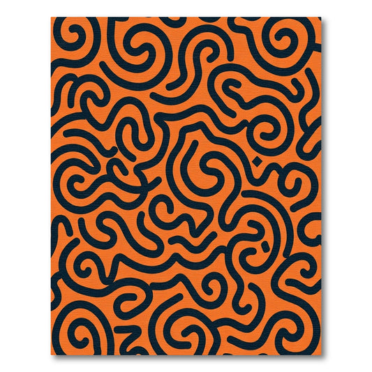 Bold Orange Swirl Line Art Rug