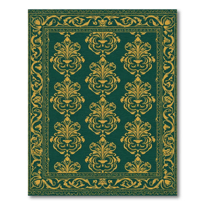 Emerald Gold Damask Scroll Border Rug