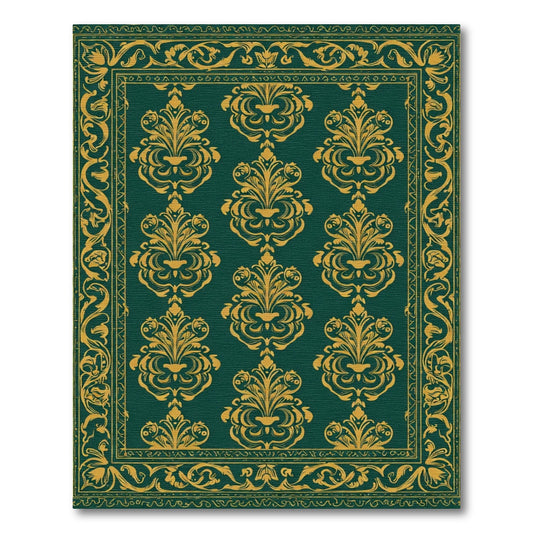 Emerald Gold Damask Scroll Border Rug