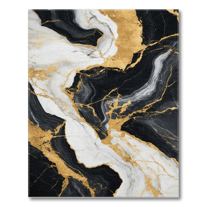 Abstract Area Black and White Black White Gold Marble Area Rug
