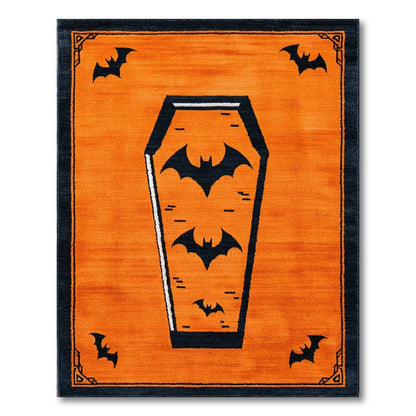 Halloween Orange Coffin Bat Area Rug