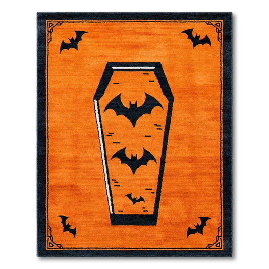 Halloween Orange Coffin Bat Area Rug