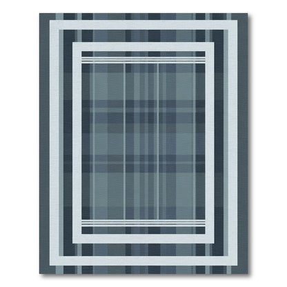 Classic Blue Plaid Rectangle Layered Rug