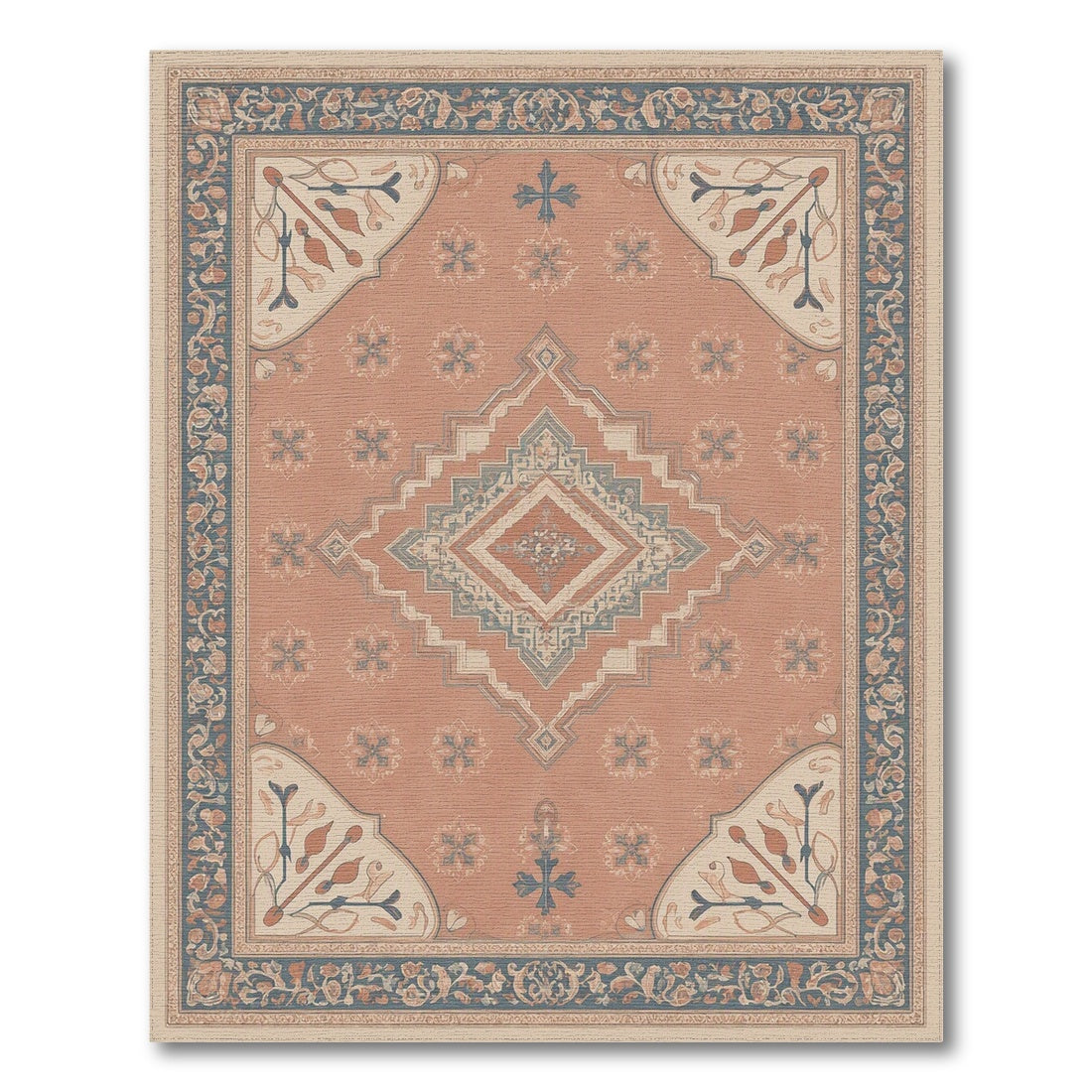 Blue Teal Floral Vintage No. 26 Area Rug