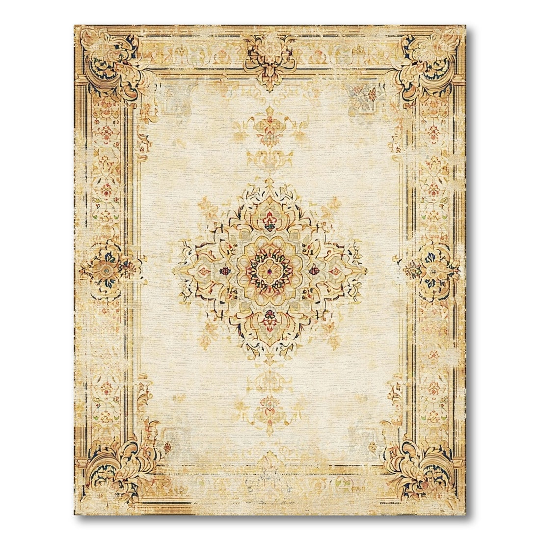 Beige and Neutral Distressed Beige Persian Medallion Area Rug