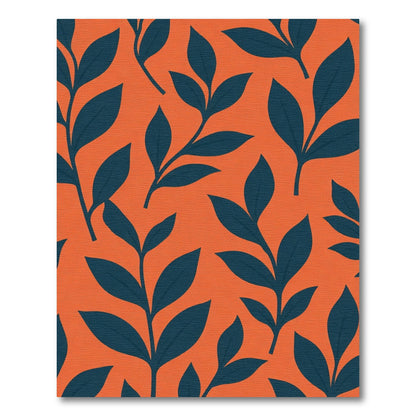 Terracotta Blue Green Leaf Arrangement Rug