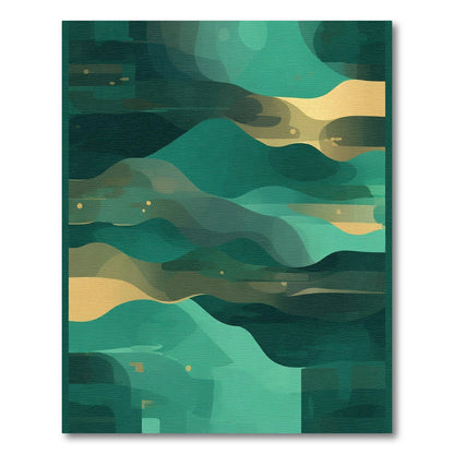 Teal Gold Abstract Landscape Waves Rug
