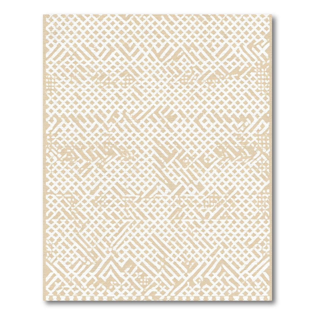 Cracked Beige Geometric Lattice Weave Rug