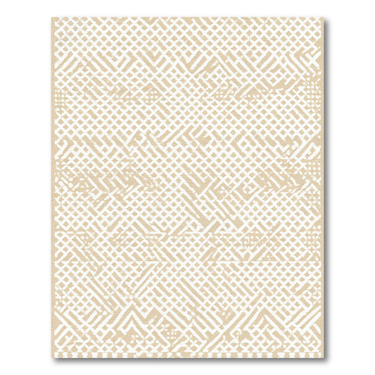 Cracked Beige Geometric Lattice Weave Rug