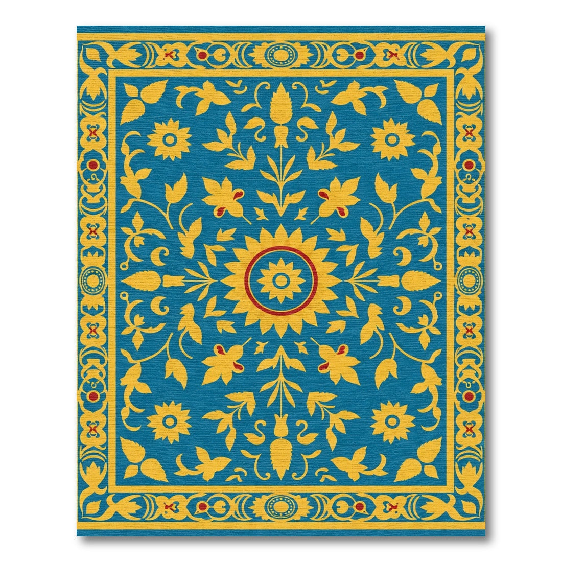 Azure Sunburst Floral Scroll Rug