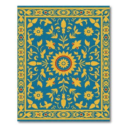 Azure Sunburst Floral Scroll Rug
