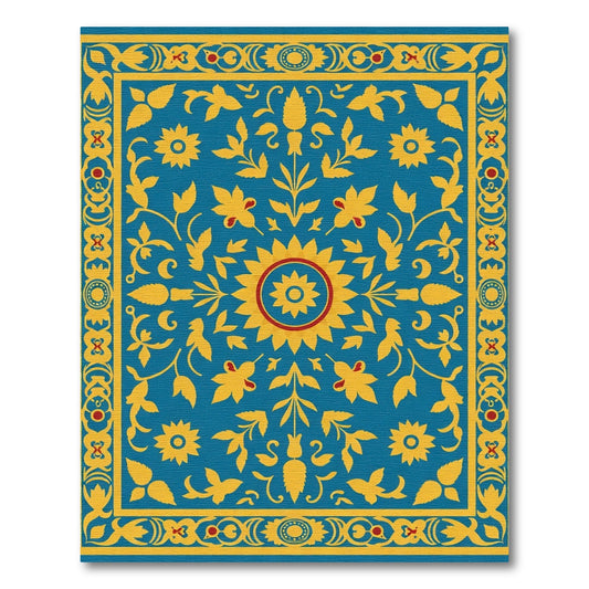 Azure Sunburst Floral Scroll Rug