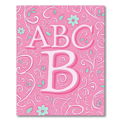 Pink Calligraphy Alphabet Swirl Rug