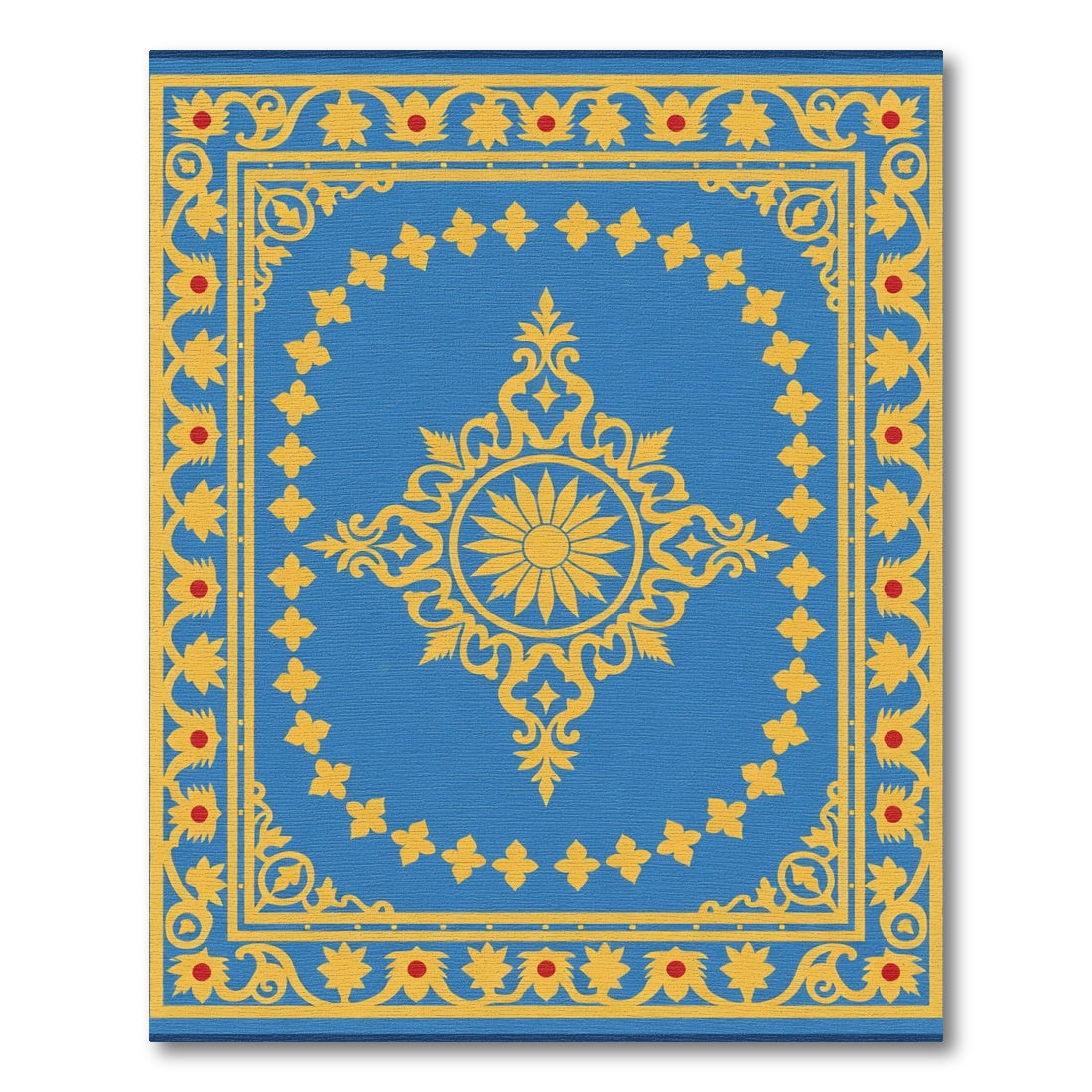 Blue Yellow Floral Medallion Border Rug