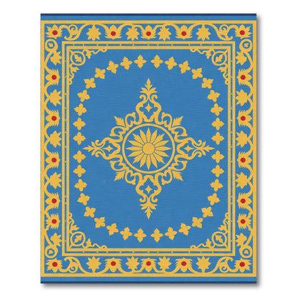 Blue Yellow Floral Medallion Border Rug